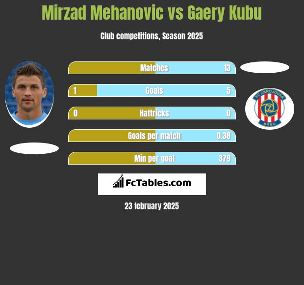 Mirzad Mehanovic vs Gaery Kubu h2h player stats