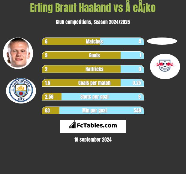 Erling Braut Haaland vs Å eÅ¡ko h2h player stats