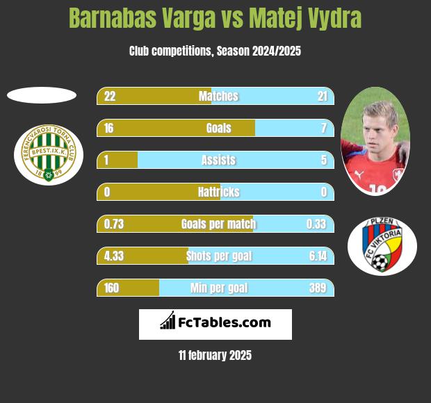 Barnabas Varga vs Matej Vydra h2h player stats