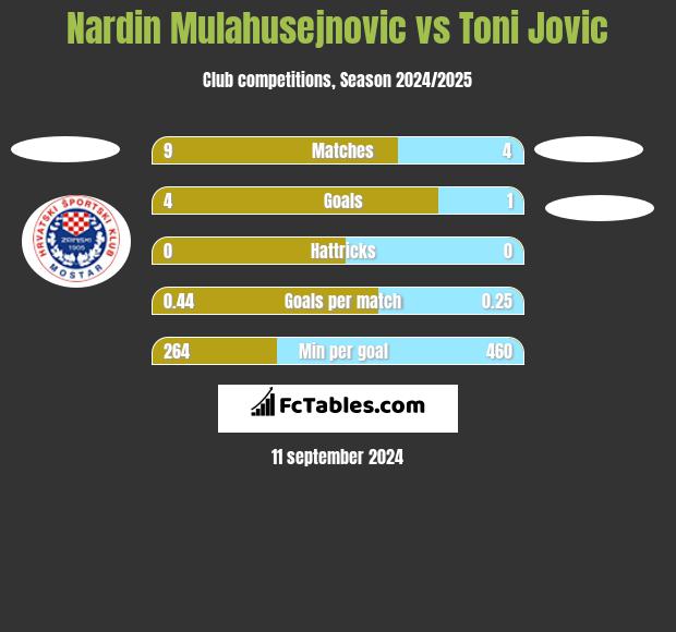 Nardin Mulahusejnovic vs Toni Jovic h2h player stats