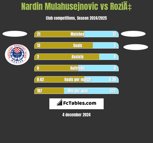 Nardin Mulahusejnovic vs RoziÄ‡ h2h player stats