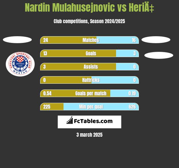 Nardin Mulahusejnovic vs HeriÄ‡ h2h player stats