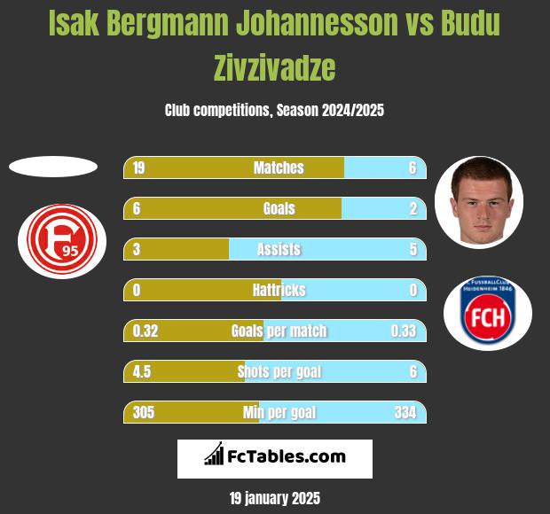 Isak Bergmann Johannesson vs Budu Zivzivadze h2h player stats