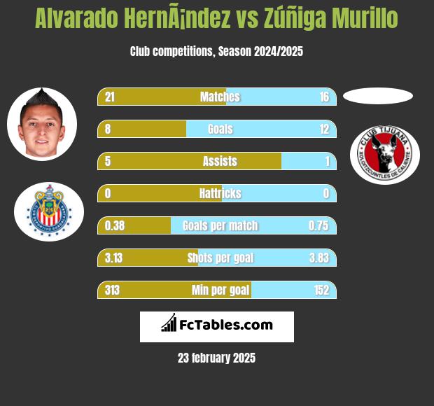 Alvarado HernÃ¡ndez vs Zúñiga Murillo h2h player stats