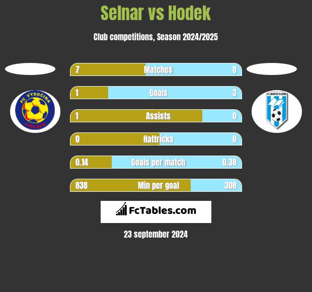 Selnar vs Hodek h2h player stats