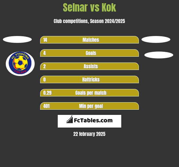 Selnar vs Kok h2h player stats