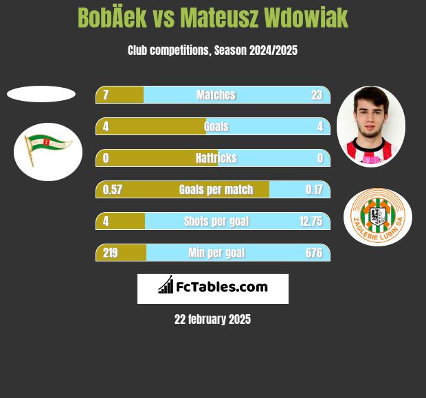 BobÄek vs Mateusz Wdowiak h2h player stats