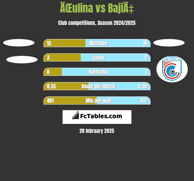 ÄŒulina vs BajiÄ‡ h2h player stats