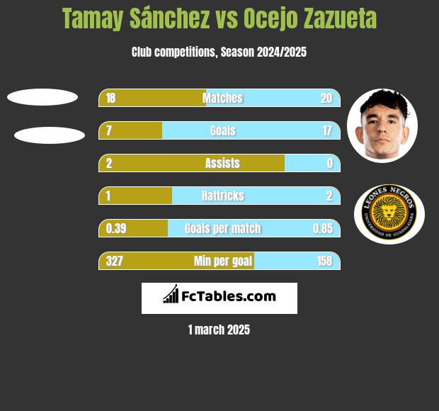 Tamay Sánchez vs Ocejo Zazueta h2h player stats