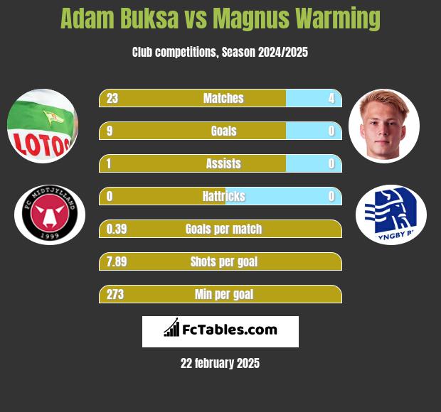 Adam Buksa vs Magnus Warming h2h player stats