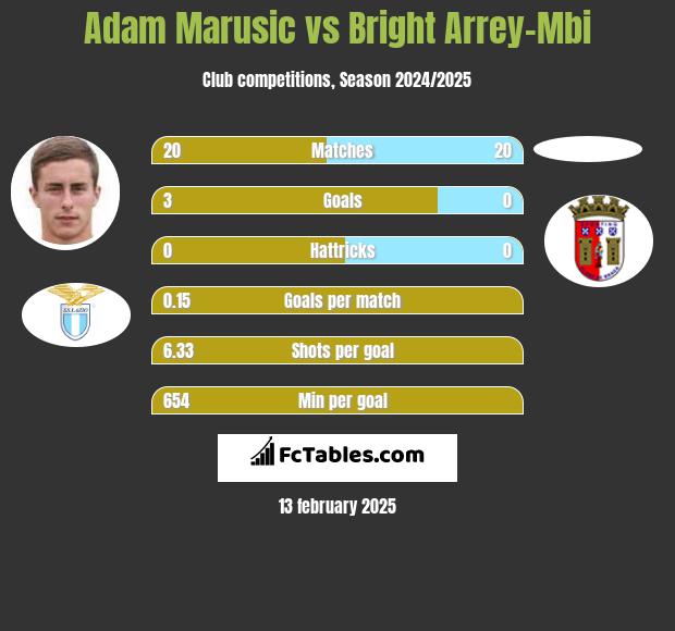 Adam Marusic vs Bright Arrey-Mbi h2h player stats