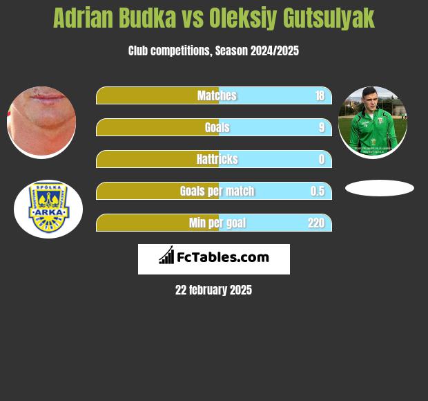 Adrian Budka vs Oleksiy Gutsulyak h2h player stats