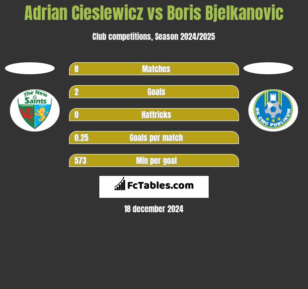 Adrian Cieslewicz vs Boris Bjelkanovic h2h player stats