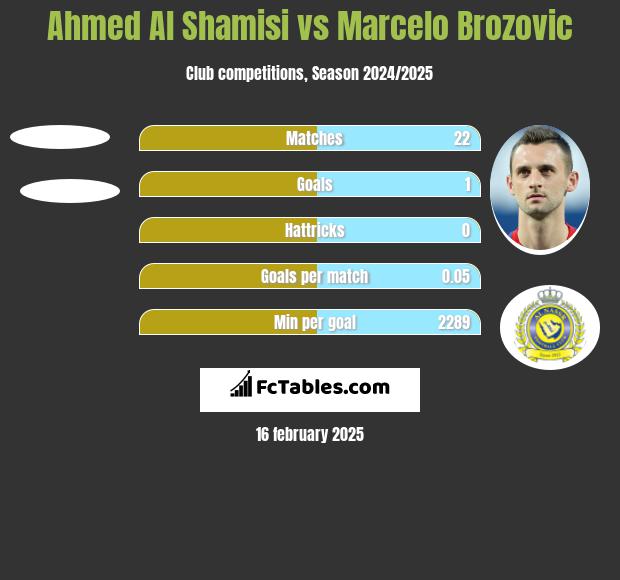 Ahmed Al Shamisi vs Marcelo Brozovic h2h player stats