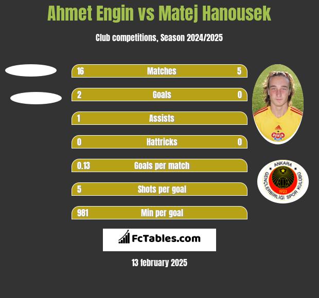 Ahmet Engin vs Matej Hanousek h2h player stats