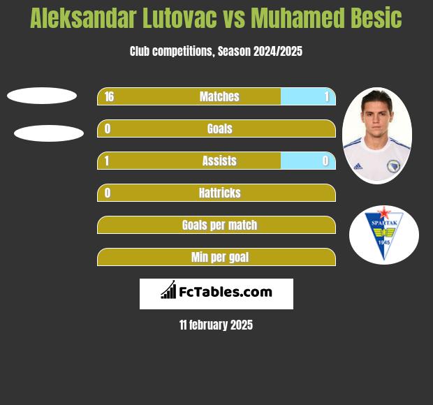 Aleksandar Lutovac vs Muhamed Besić h2h player stats