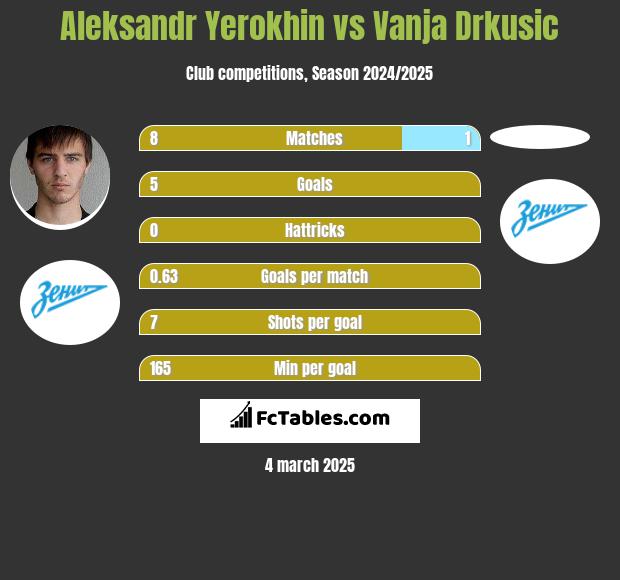 Aleksandr Yerokhin vs Vanja Drkusic h2h player stats