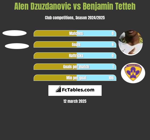 Alen Dzuzdanovic vs Benjamin Tetteh h2h player stats