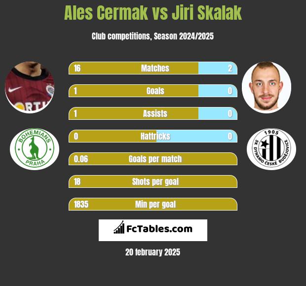 Ales Cermak vs Jiri Skalak h2h player stats