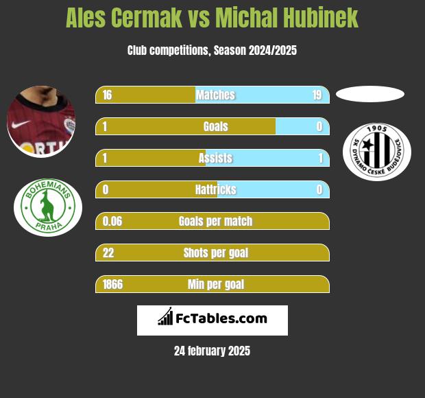 Ales Cermak vs Michal Hubinek h2h player stats