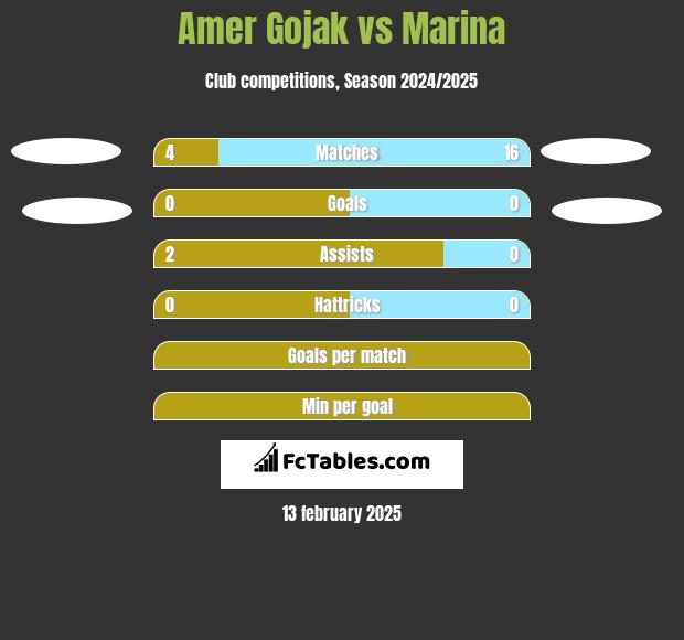 Amer Gojak vs Marina h2h player stats