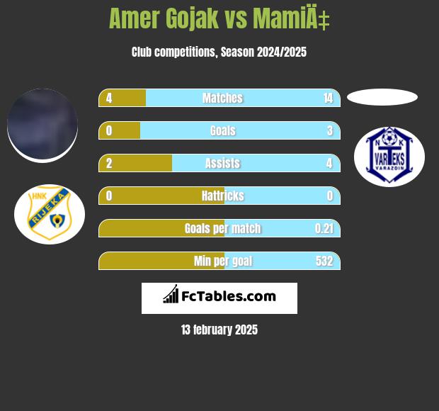 Amer Gojak vs MamiÄ‡ h2h player stats