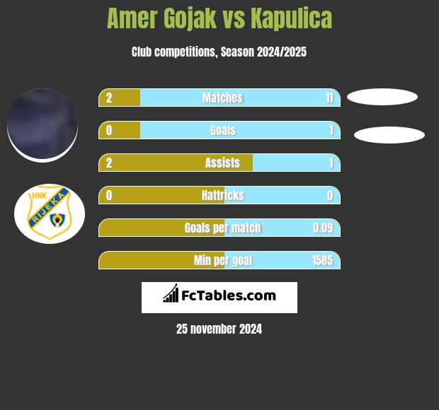 Amer Gojak vs Kapulica h2h player stats