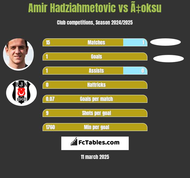 Amir Hadziahmetovic vs Ã‡oksu h2h player stats