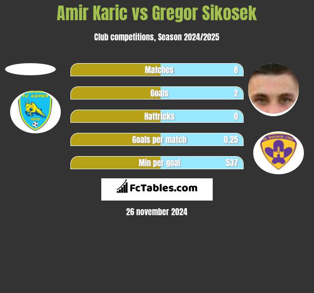 Amir Karic vs Gregor Sikosek h2h player stats