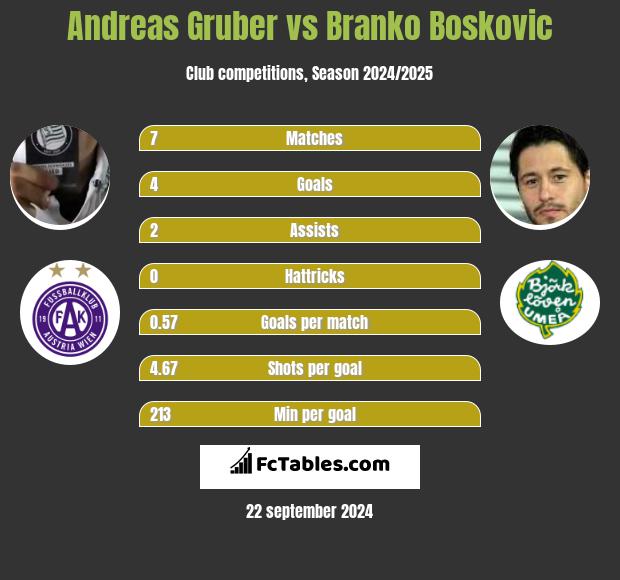 Andreas Gruber vs Branko Boskovic h2h player stats