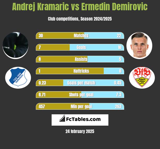 Andrej Kramaric vs Ermedin Demirovic h2h player stats