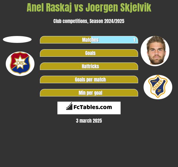 Anel Raskaj vs Joergen Skjelvik h2h player stats