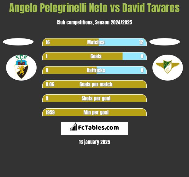 Angelo Pelegrinelli Neto vs David Tavares h2h player stats