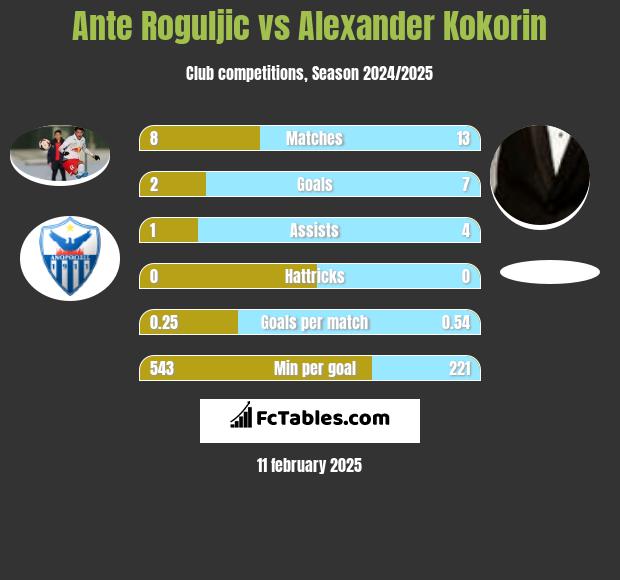 Ante Roguljic vs Aleksandr Kokorin h2h player stats