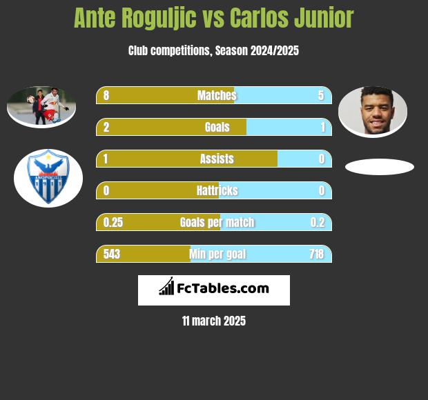 Ante Roguljic vs Carlos Junior h2h player stats