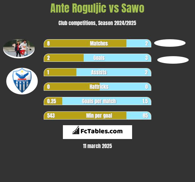 Ante Roguljic vs Sawo h2h player stats