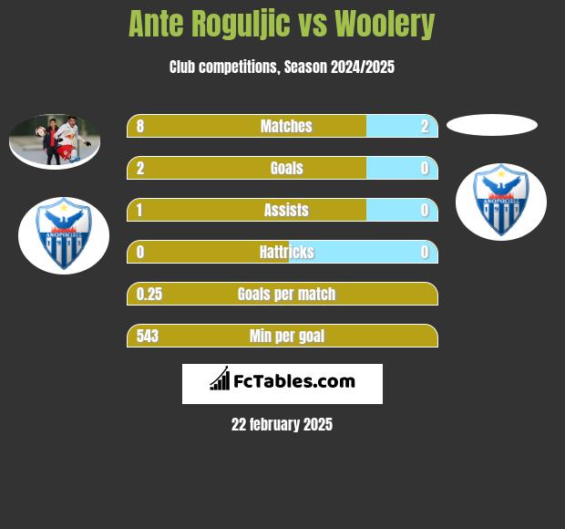 Ante Roguljic vs Woolery h2h player stats