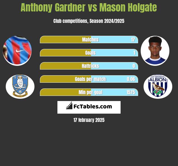 Anthony Gardner vs Mason Holgate h2h player stats