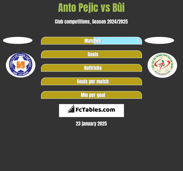 Anto Pejic vs Bùi h2h player stats