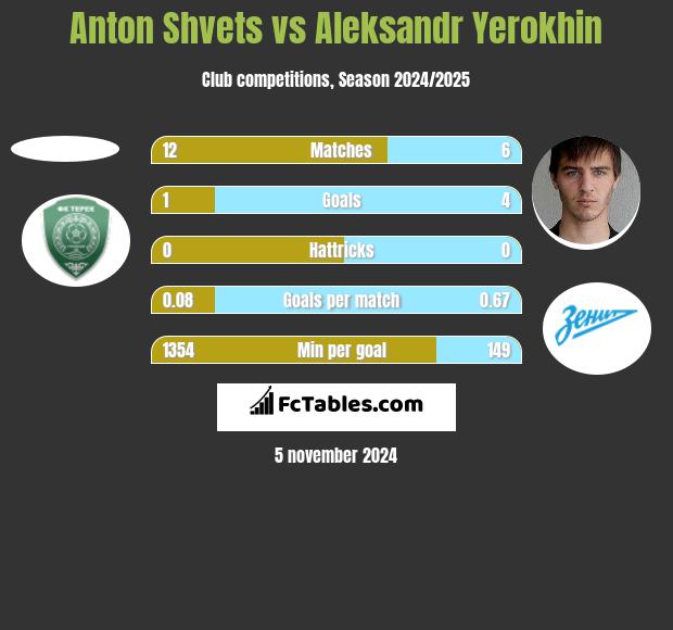 Anton Shvets vs Aleksandr Yerokhin h2h player stats