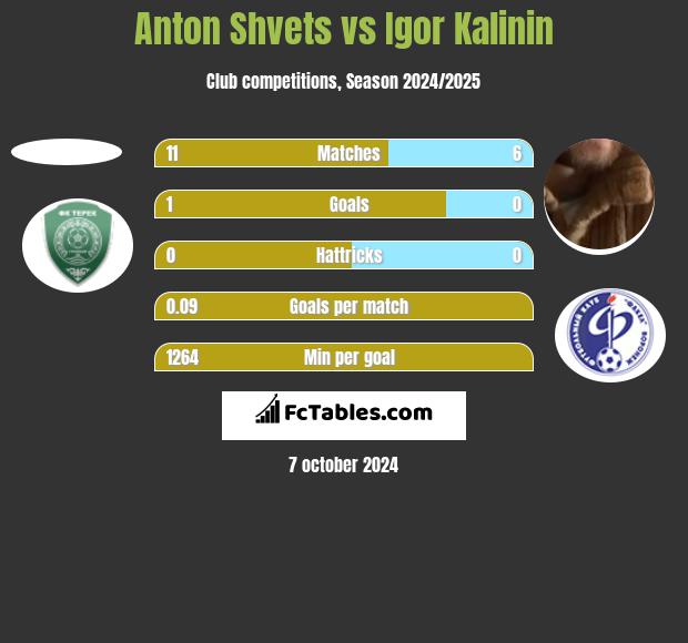 Anton Shvets vs Igor Kalinin h2h player stats