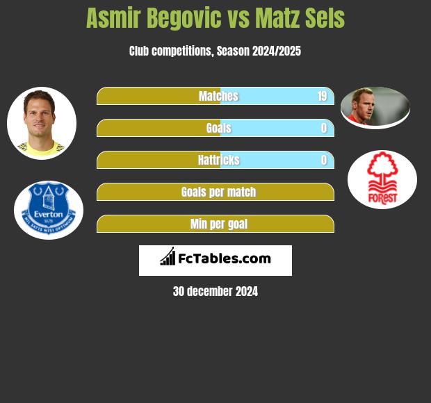 Asmir Begovic vs Matz Sels h2h player stats