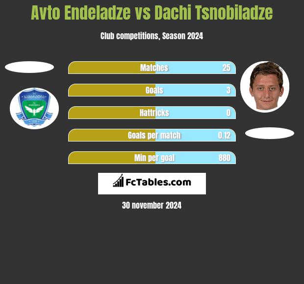 Avto Endeladze vs Dachi Tsnobiladze h2h player stats