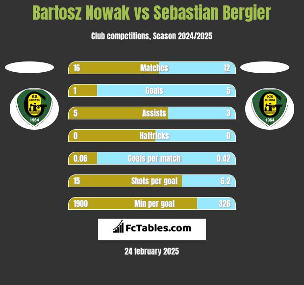 Bartosz Nowak vs Sebastian Bergier h2h player stats