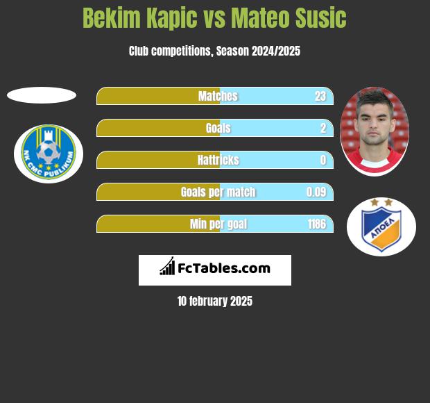 Bekim Kapic vs Mateo Susic h2h player stats