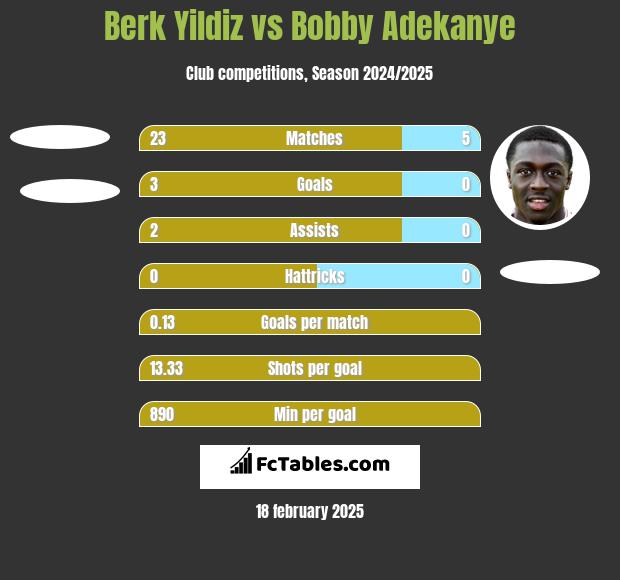 Berk Yildiz vs Bobby Adekanye h2h player stats