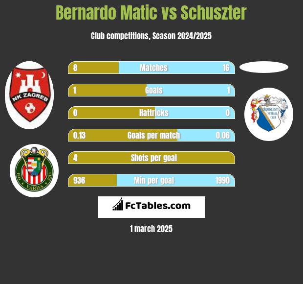 Bernardo Matic vs Schuszter h2h player stats