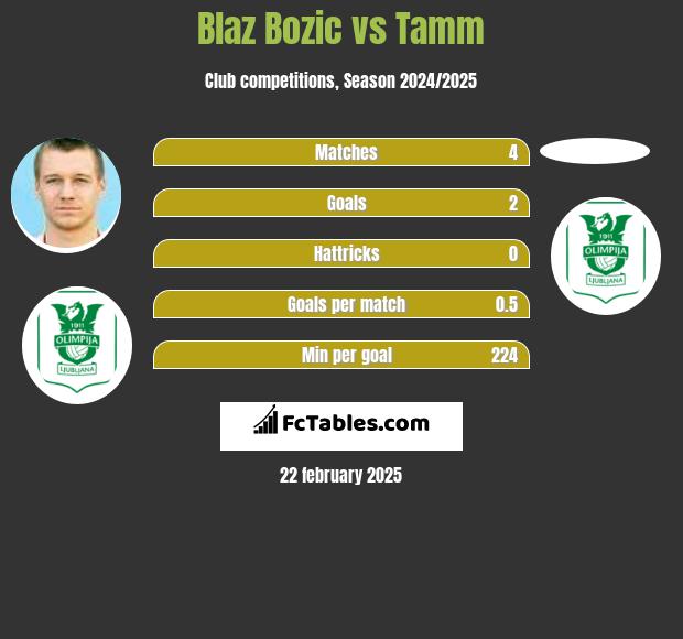 Blaz Bozic vs Tamm h2h player stats