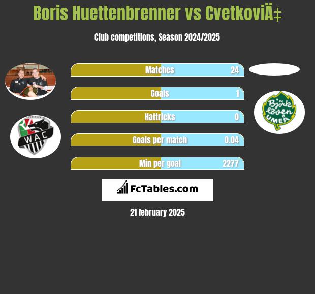 Boris Huettenbrenner vs CvetkoviÄ‡ h2h player stats