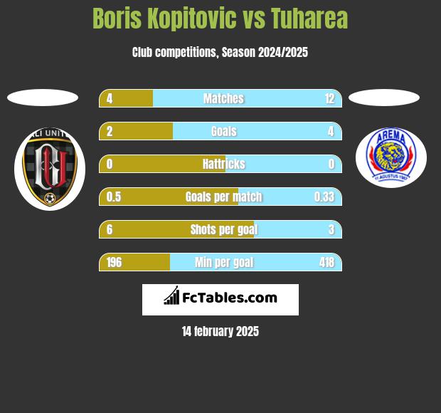 Boris Kopitovic vs Tuharea h2h player stats